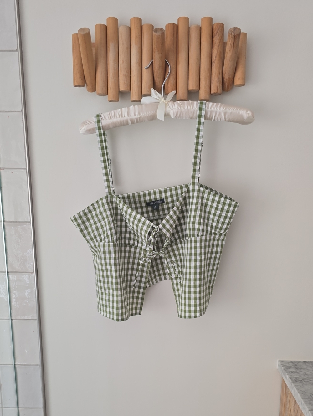 wild fable Olive Green Gingham Tie-Front Camisole
